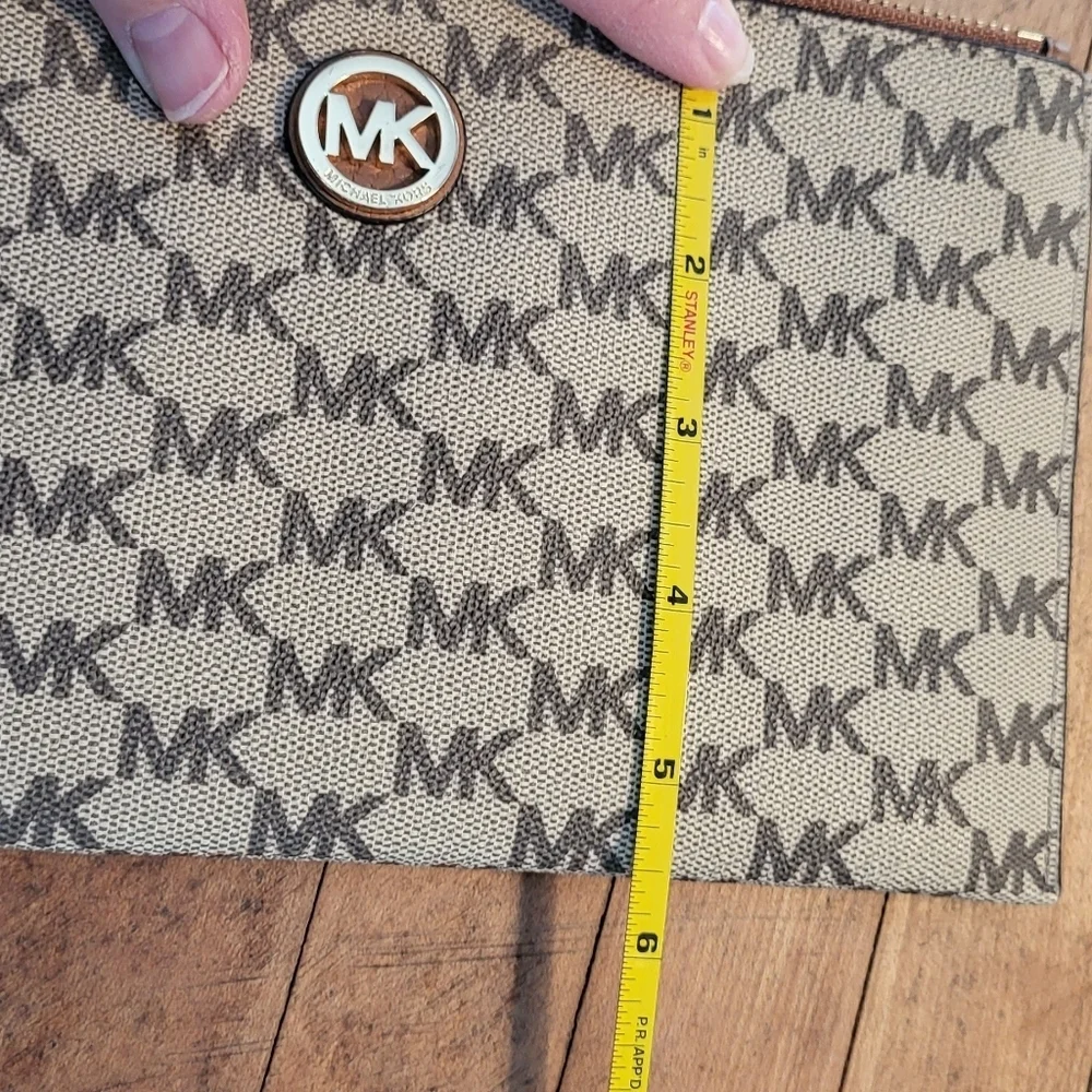 Michael Kors Khaki Tan Brown PVC Signature Print Wristlet